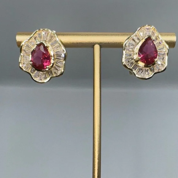 14k Pear Cut Ruby Earrings - Picture 11 of 16